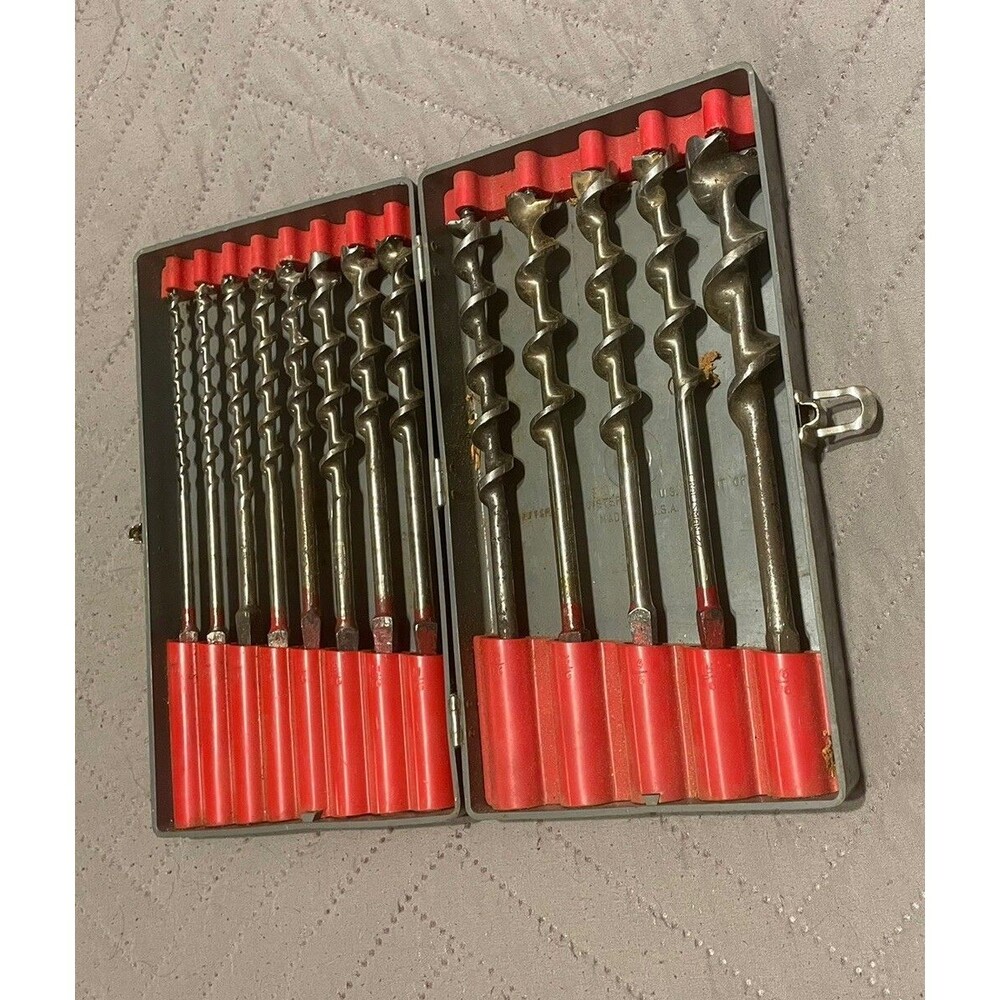 xVintage Craftsman 13 Piece Auger Bit Set Rare Tools + Case Woodworking Drill